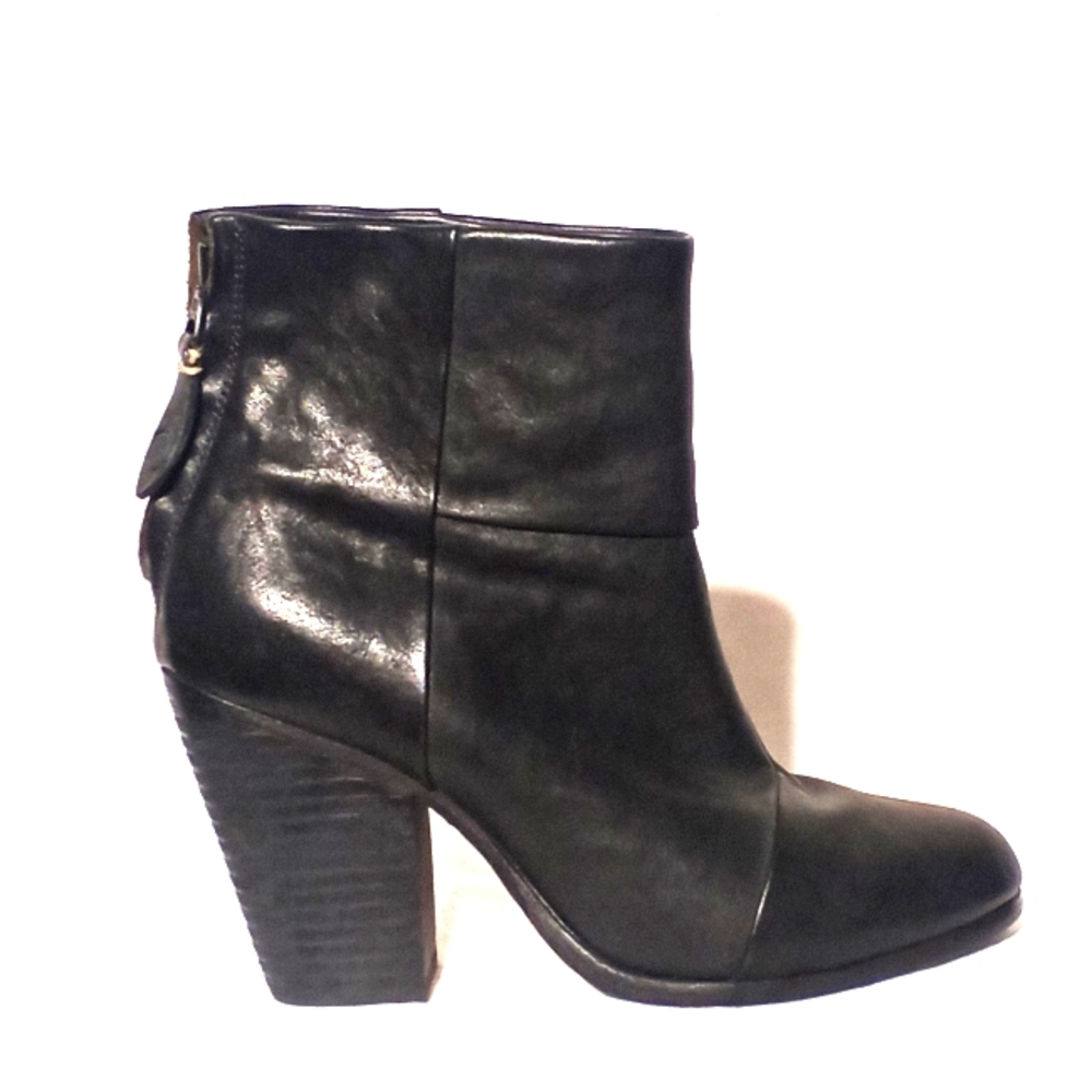 RAG & BONE Black Leather Ankle Boots with Stacked Western Heel, size 37